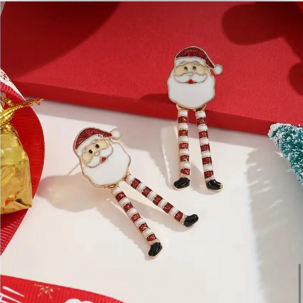 Christmas Santa Claus With Long Legs‎ Enamel Dangle Earrings Cute Party Style